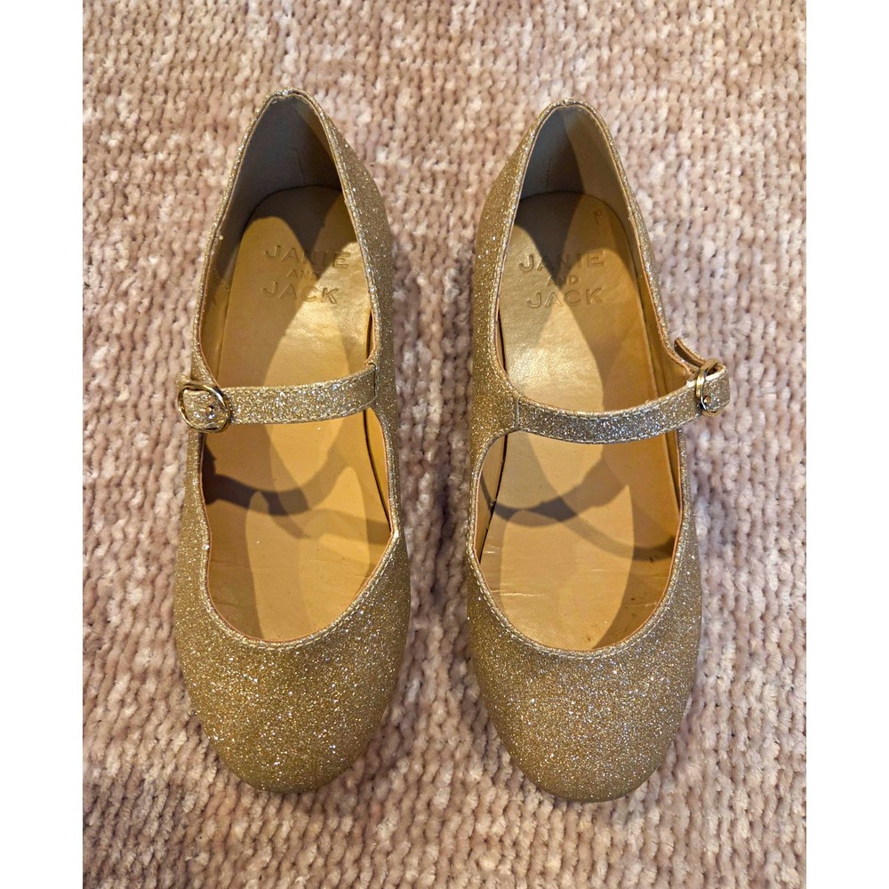 Janie and Jack Mary Jane Flats Girls 1K Gold Glitter Holiday Sparkle Excellent
